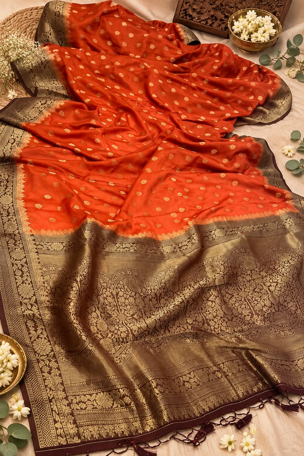 Regal Burnt Orange Georgette Banarasi Saree
