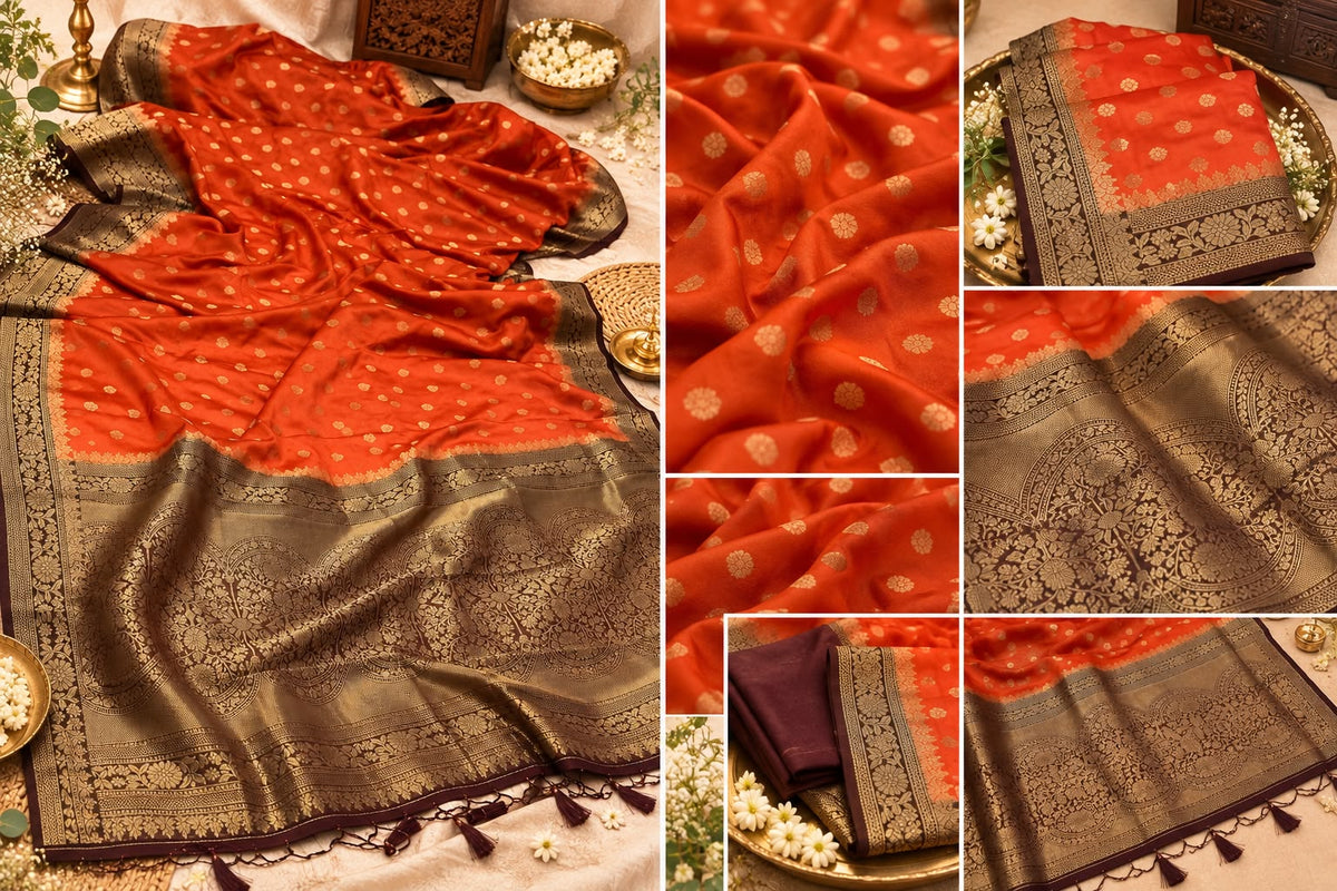 Regal Burnt Orange Georgette Banarasi Saree