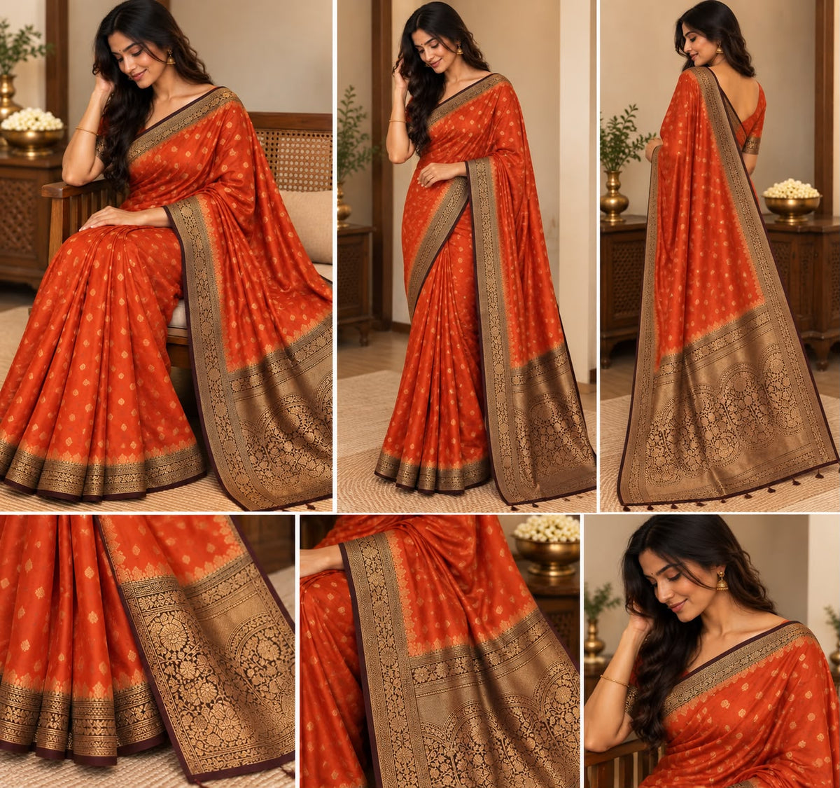 Regal Burnt Orange Georgette Banarasi Saree