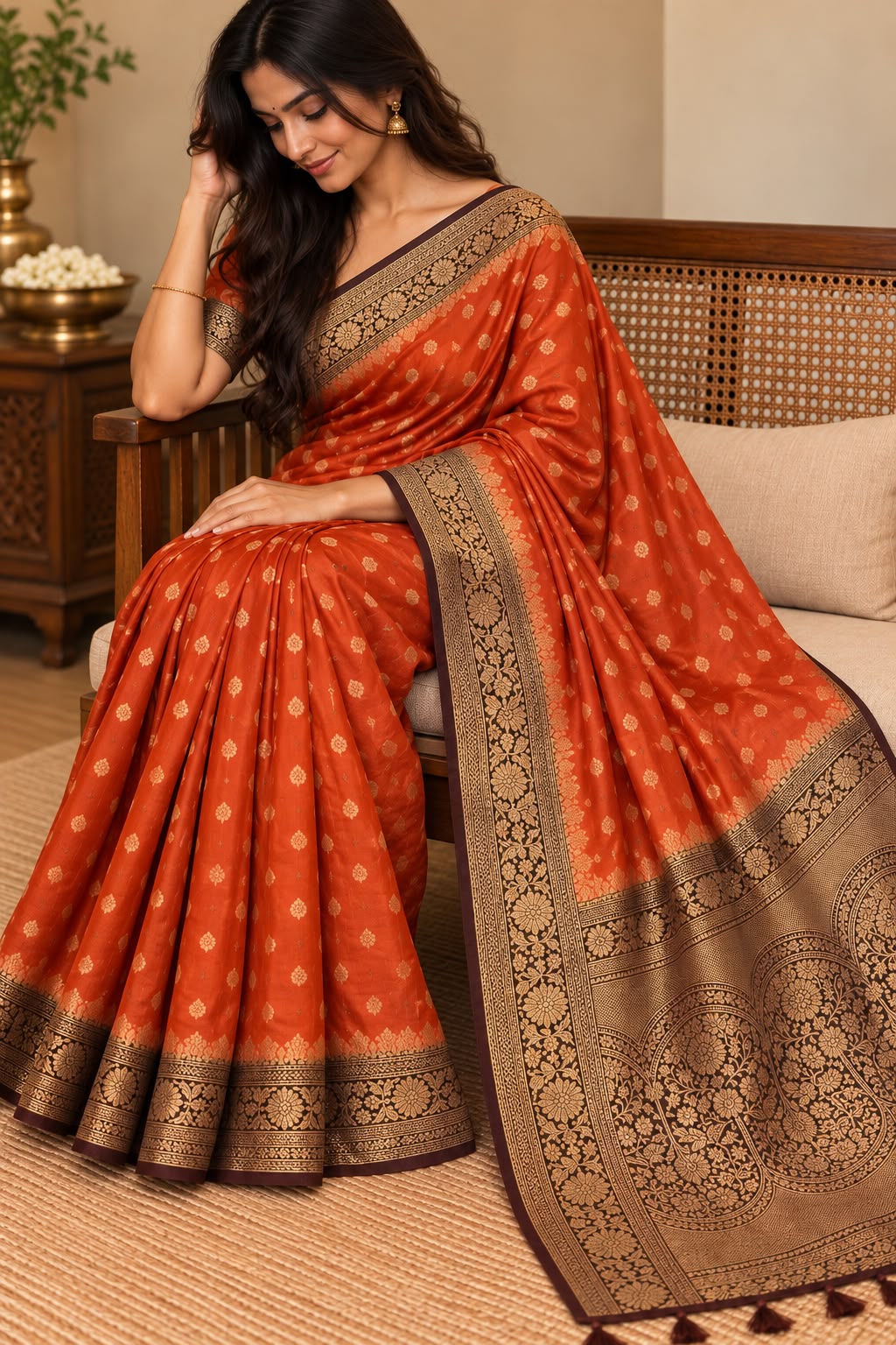 Regal Burnt Orange Georgette Banarasi Saree