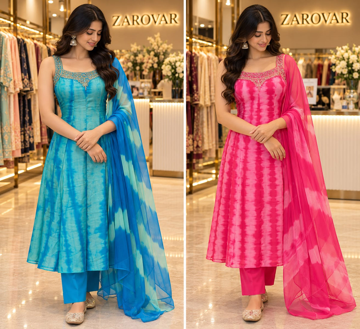 Russian Silk Anarkali Set with Cutdana Handwork