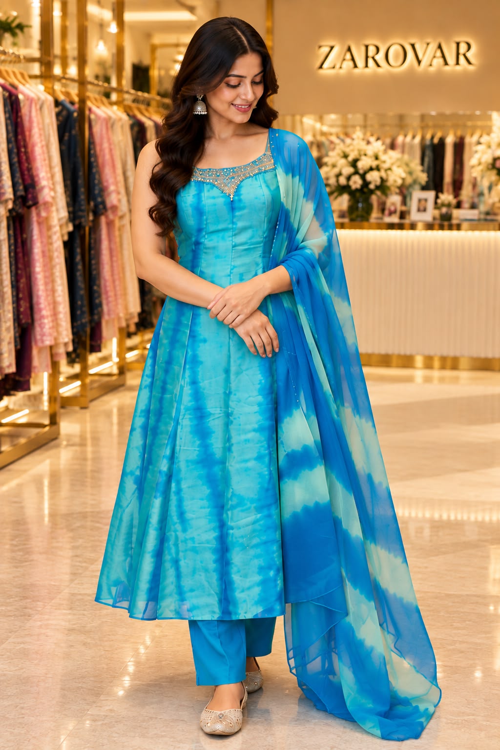 Russian Silk Anarkali Set with Cutdana Handwork