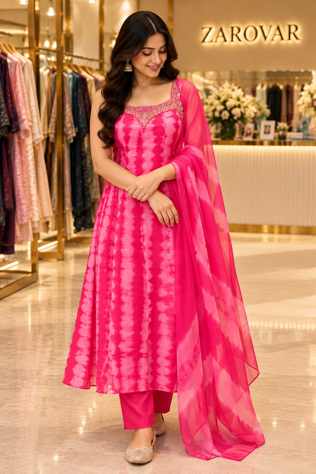 Russian Silk Anarkali Set with Cutdana Handwork