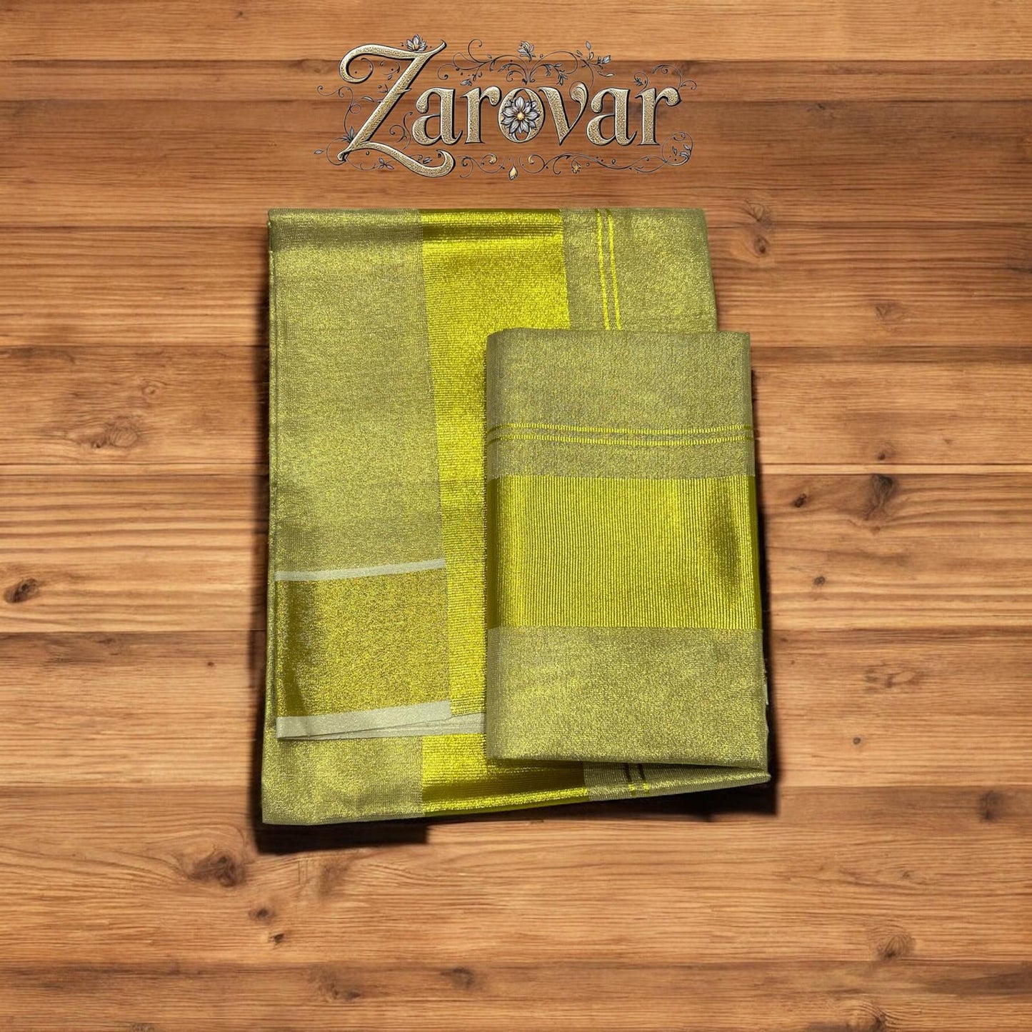 Golden Tissue silk Glow Fancy Set Mundu with 2-inch Border Elegance