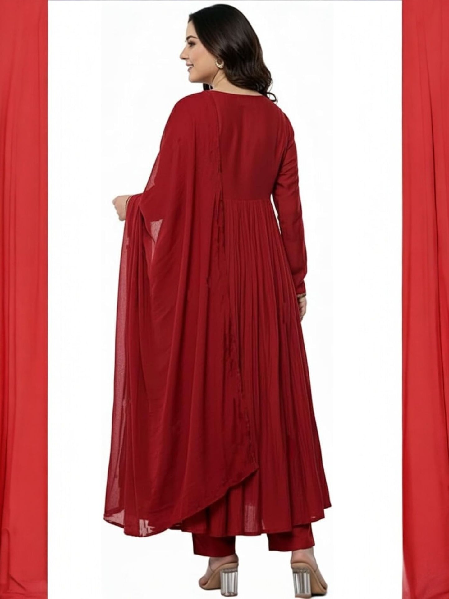 Embroideried Solid Anarkali Kurta and Pant Set with Dupatta