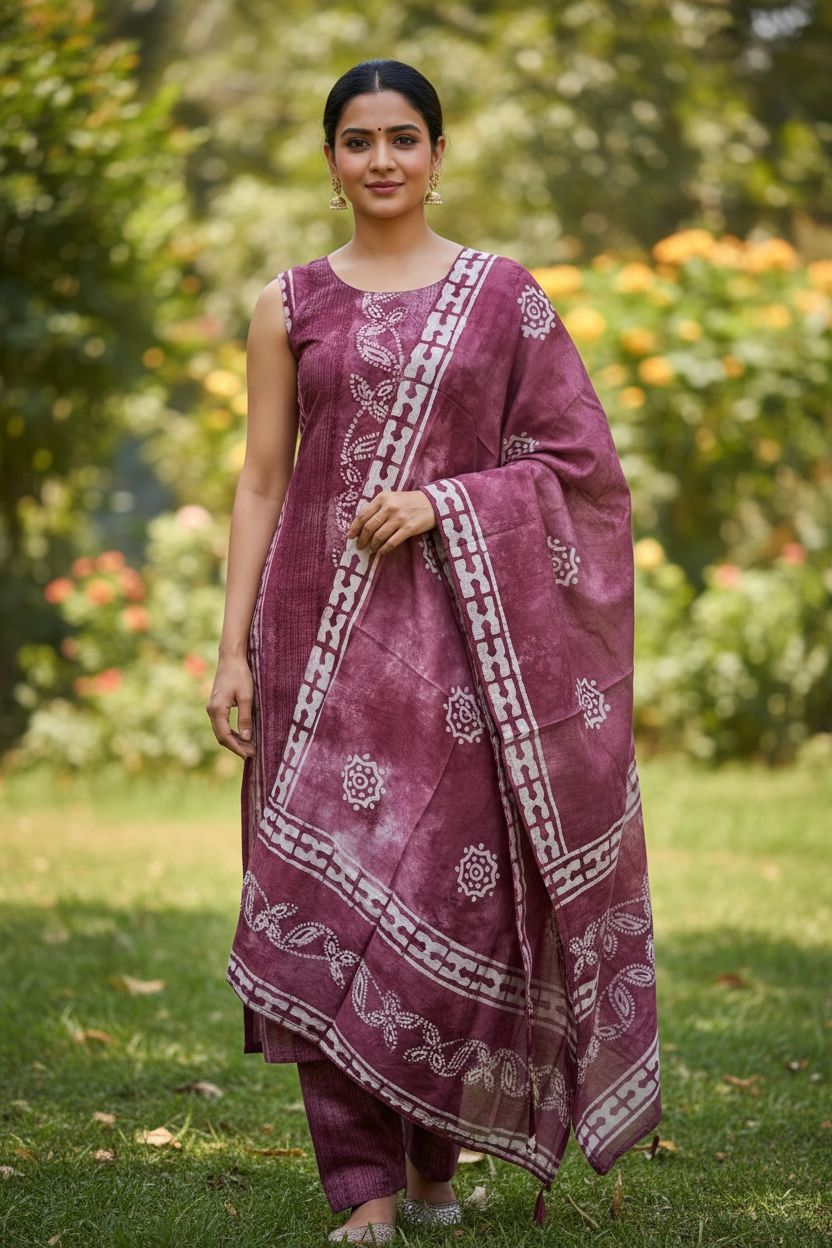 Roman Silk Kurti Set with Marble coloured Duppatta