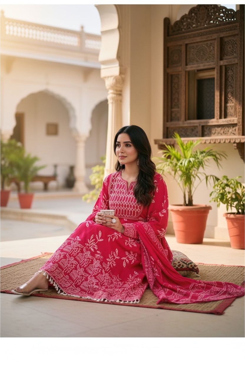 Heavy Anarkali Angrakha Kurti Set with Sequin & Khatli Work