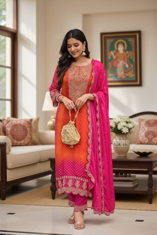 Sunset Rani Mirrorwork Suit Set