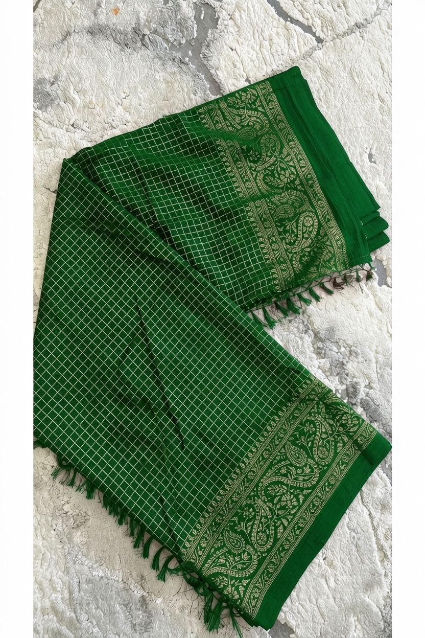 Vichitra Silk Checked Saree with Foil Print