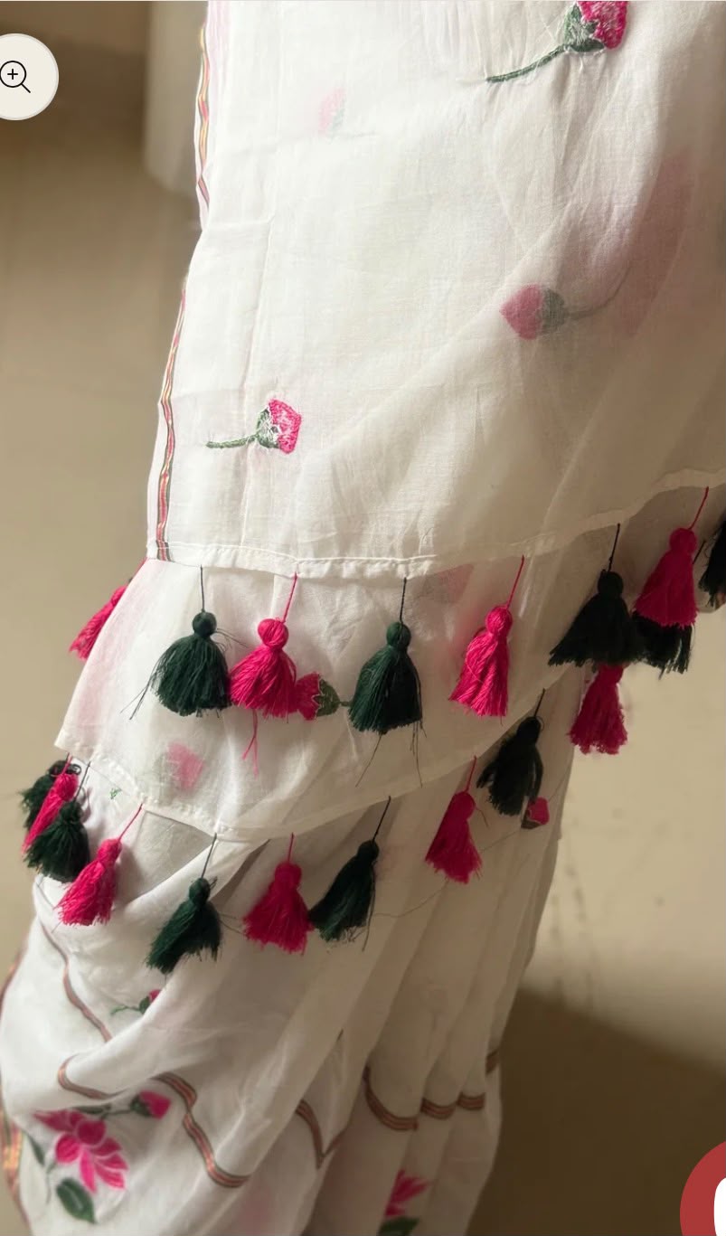 Premium Mulmul Cotton Lotus Print Saree