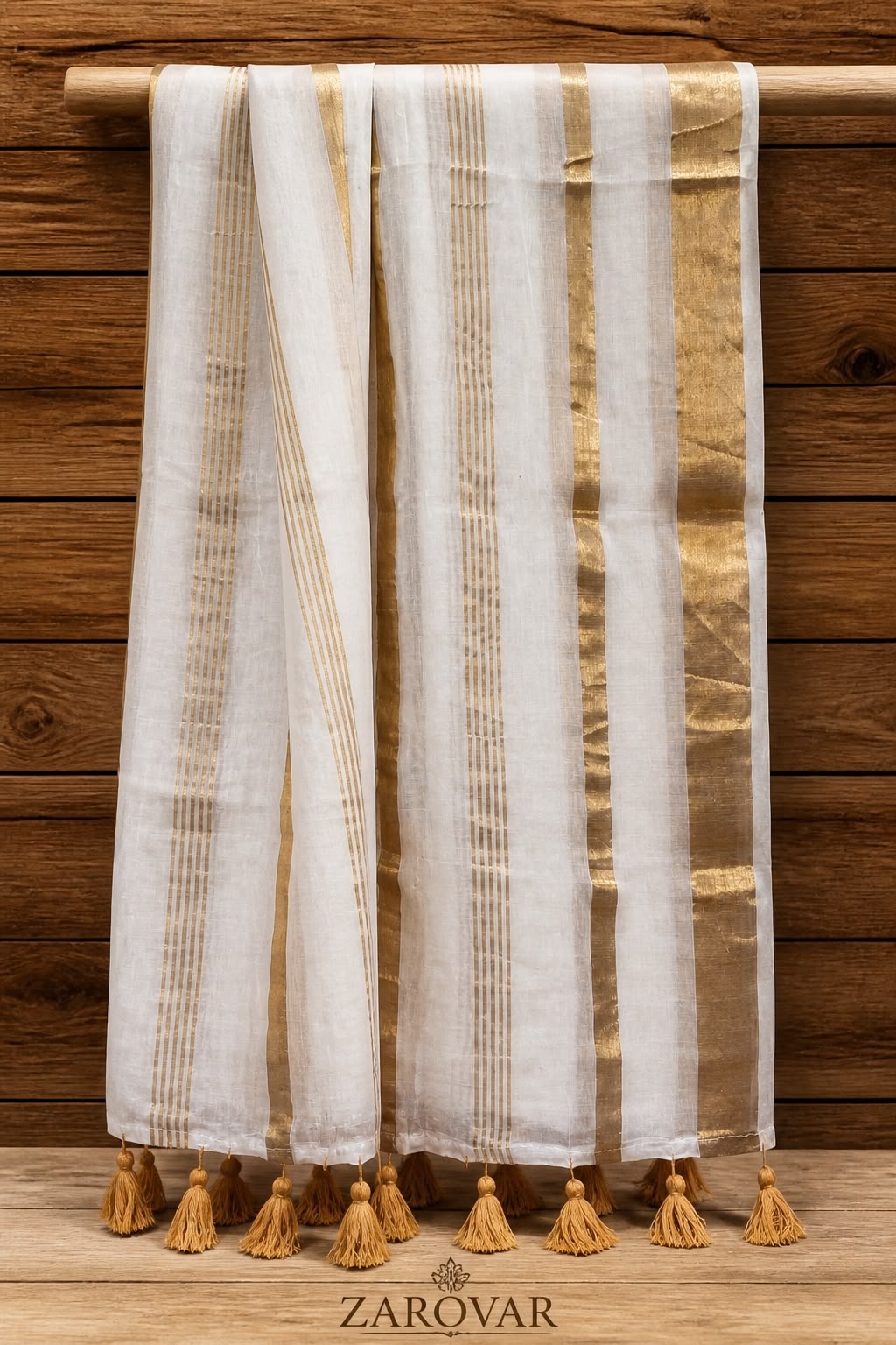 Zarovar Premium Mul Cotton Saree with Zari Stripes