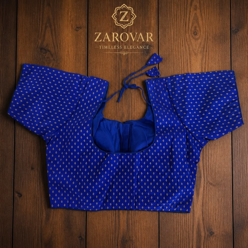 Ready-made brocade silk saree blouse features an elegant weave with a structured front-open pattern.
