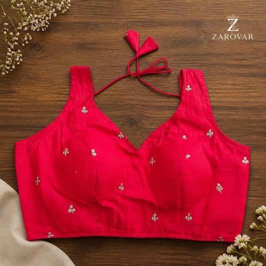Premium Pink Embroidered Silk Blouse