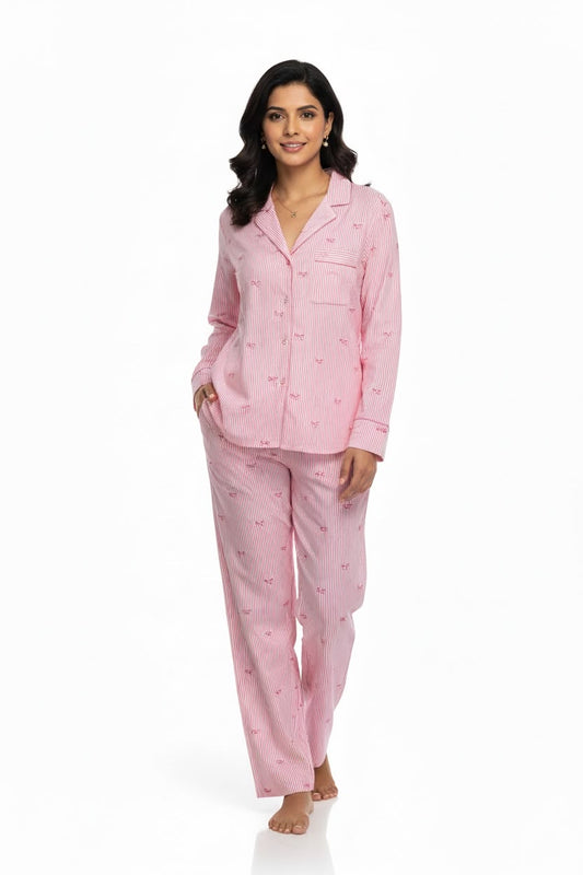 Pink Bow Stripe 2-Piece Pyjama Set 🎀