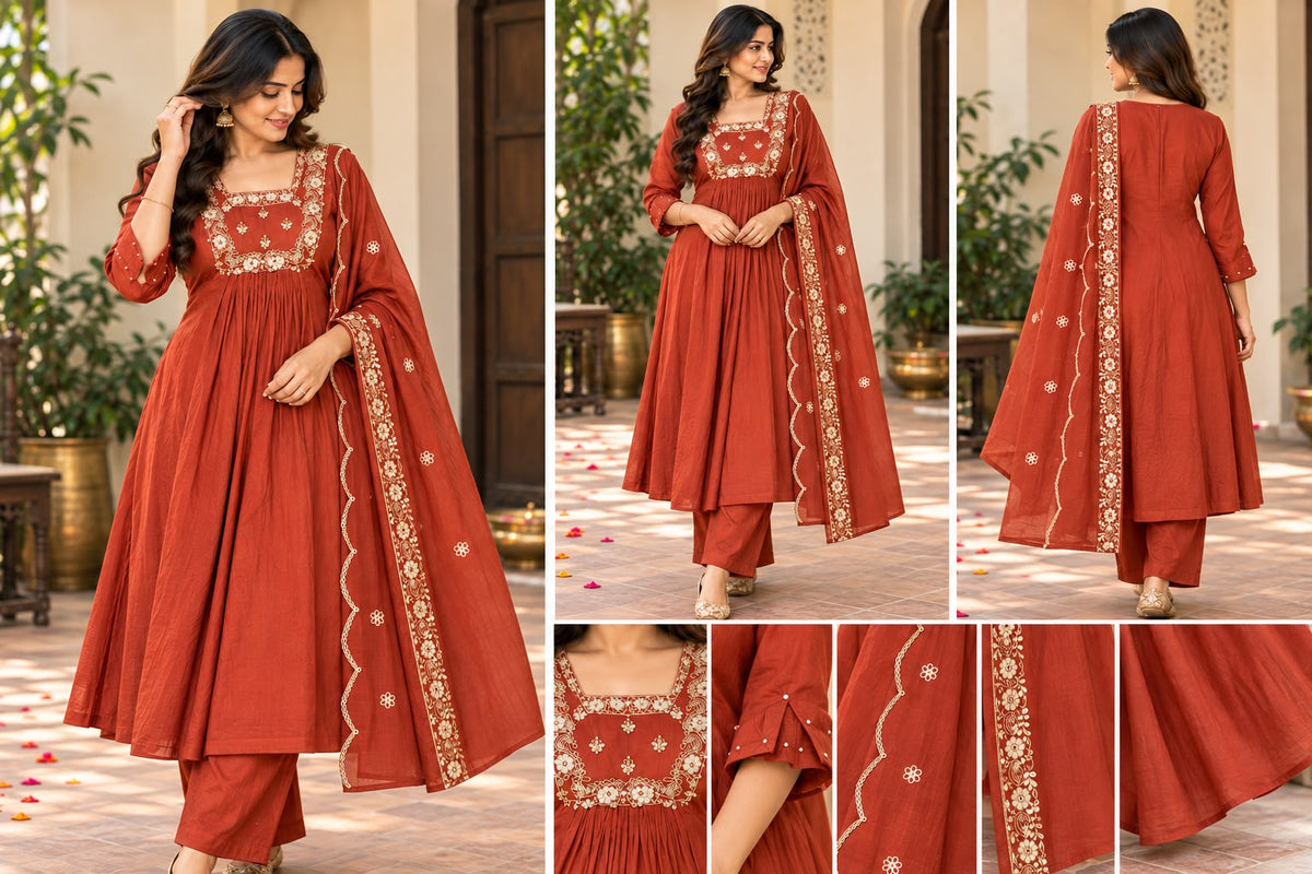 Regal Grace Mul Chanderi A-Line Kurti Set
