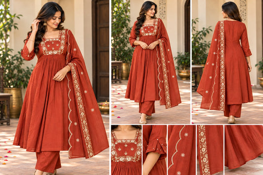 Regal Grace Mul Chanderi A-Line Kurti Set