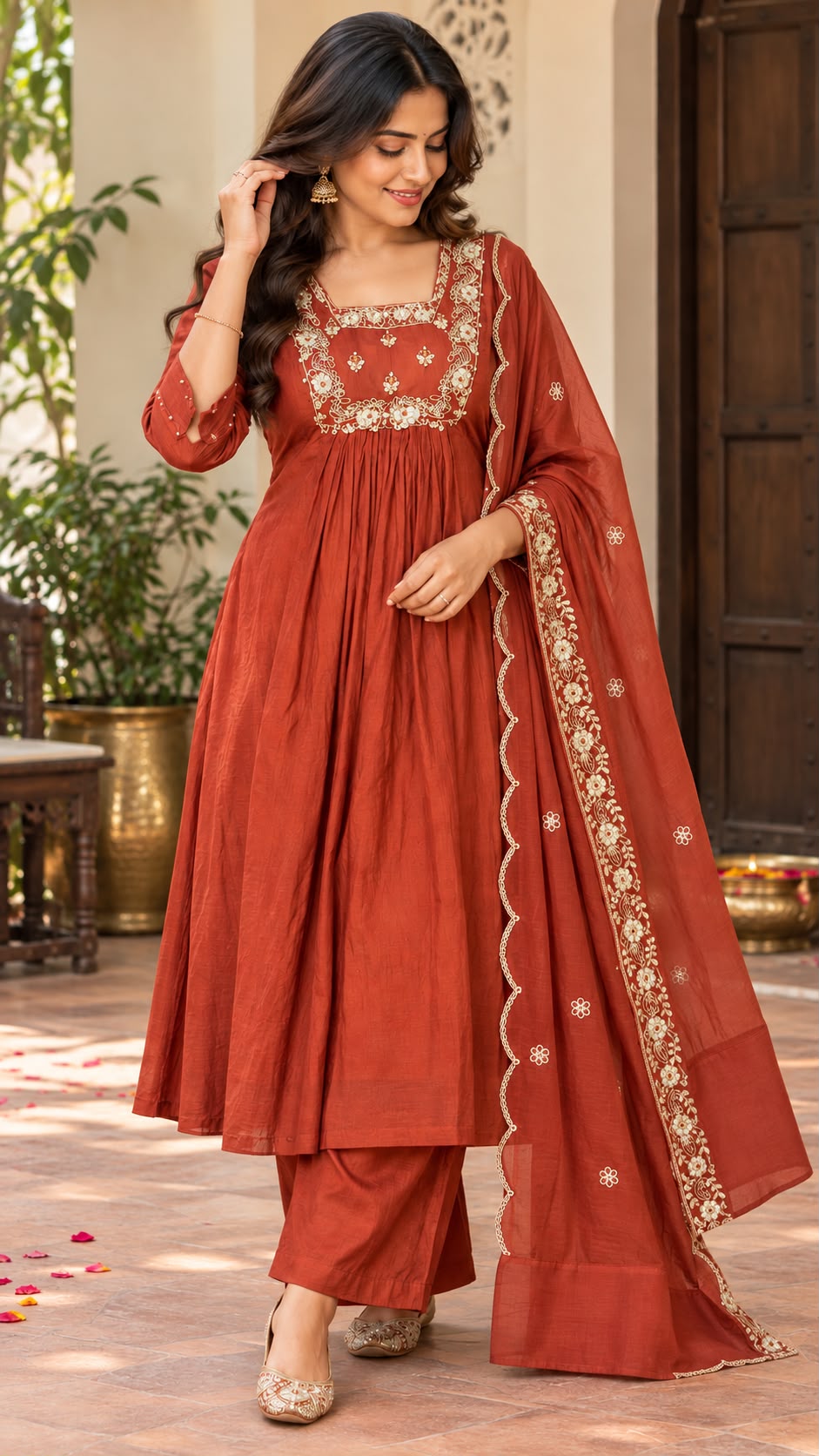 Regal Grace Mul Chanderi A-Line Kurti Set
